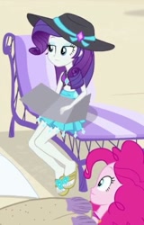 Size: 717x1120 | Tagged: safe, screencap, pinkie pie, rarity, equestria girls, equestria girls specials, g4, my little pony equestria girls: better together, my little pony equestria girls: forgotten friendship, clothes, feet, sand, swimsuit