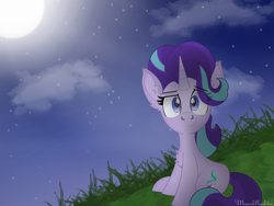 Size: 2048x1536 | Tagged: safe, artist:reziepony, starlight glimmer, pony, unicorn, g4, looking at you, moon, night, stars