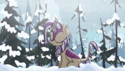 Size: 1920x1080 | Tagged: safe, artist:brutalweather studio, oc, oc only, oc:lotus petals, kirin, animated, catching snowflakes, cute, eyes closed, forest, horse noises, kirin oc, kirinbetes, show accurate, smiling, snow, snowfall, snowflake, solo, sound, tree, webm, winter