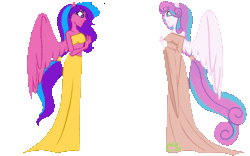Size: 4000x2500 | Tagged: safe, artist:chelseawest, princess flurry heart, oc, oc:melody aurora, human, equestria girls, g4, adult, animated, bags under eyes, bedroom eyes, belly, belly button, clothes, cousins, dress, duo, duo female, eyes closed, female, gif, grin, hand on belly, happy, hyper, hyper belly, hyper pregnancy, impossibly large belly, kicking, laughing, looking at each other, mama flurry, multiple pregnancy, offspring, older, older flurry heart, outie belly button, parent:flash sentry, parent:twilight sparkle, parents:flashlight, ponied up, post pregnancy, pregnant, progression, puffy cheeks, sigh, simple background, smiling, stretchmarks, thumbs up, tired, transparent background, victory sign, waving, wrinkles