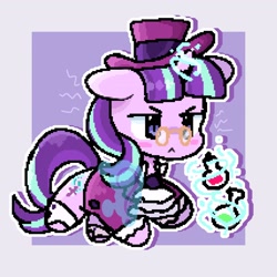 Size: 2048x2048 | Tagged: safe, artist:epic_gamerpone, snowfall frost, starlight glimmer, pony, unicorn, g4, clothes, glasses, glowing horn, hat, high res, horn, pixel art, potion, solo, top hat
