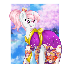 Size: 3621x2993 | Tagged: safe, artist:dreamy990, oc, oc only, oc:cherry blossom, pony, unicorn, clothes, female, high res, kimono (clothing), mare, solo