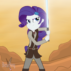 Size: 1548x1548 | Tagged: safe, artist:reziepony, rarity, equestria girls, g4, crossover, female, jedi, lightsaber, solo, star wars, weapon