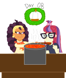 Size: 1280x1504 | Tagged: safe, artist:horroraceman93, moondancer, saffron masala, equestria girls, g4, duo, equestria girls-ified, female, food, gumbo, lesbian, moonmasala, shipping, simple background, transparent background