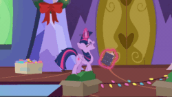 Size: 800x451 | Tagged: safe, screencap, twilight sparkle, alicorn, pony, g4, my little pony best gift ever, animated, book, eyes closed, gif, glowing horn, horn, levitation, magic, magic aura, messy mane, solo, telekinesis, twilight snapple, twilight sparkle (alicorn)