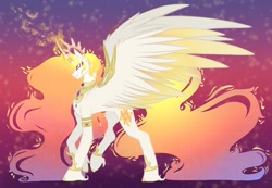 Size: 2184x1513 | Tagged: safe, artist:lunathemoongod, princess celestia, alicorn, pony, g4, accessory, colored wings, gradient mane, gradient tail, gradient wings, magic, redesign, simple background, solo, wings
