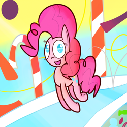 Size: 1024x1024 | Tagged: safe, artist:mr-degration, pinkie pie, earth pony, pony, g4, candy, candy cane, female, food, hopping, solo