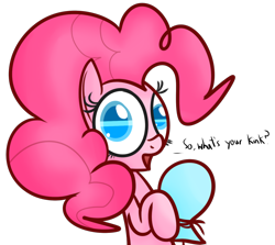 Size: 1280x1143 | Tagged: safe, artist:mr-degration, pinkie pie, earth pony, pony, g4, balloon, bronybait, female, question, simple background, solo, transparent background