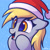 Size: 1000x1000 | Tagged: safe, artist:lollipony, derpy hooves, pegasus, pony, g4, blushing, bust, christmas, chromatic aberration, commission, cute, derpabetes, eye clipping through hair, female, floppy ears, happy, hat, holiday, mare, open mouth, portrait, santa hat, smiling, snow, solo, starry eyes, wingding eyes