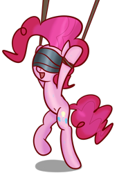 Size: 1280x1897 | Tagged: safe, artist:mr-degration, pinkie pie, earth pony, pony, g4, belly button, bipedal, blindfold, bondage, female, open mouth, rope, rope bondage, simple background, solo, transparent background