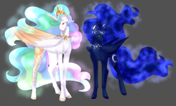 Size: 1789x1082 | Tagged: safe, artist:iouise, princess celestia, princess luna, alicorn, pony, g4, duo, female, gray background, mare, royal sisters, siblings, simple background, sisters