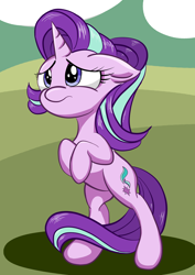 Size: 3508x4960 | Tagged: safe, artist:itchystomach, starlight glimmer, pony, unicorn, g4, bipedal, concerned, cute, digital art, female, floppy ears, glimmerbetes, mare, simple background, solo