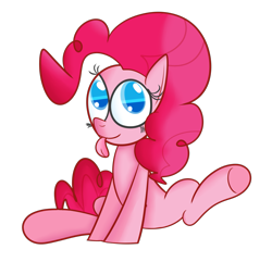 Size: 1641x1581 | Tagged: safe, artist:mr-degration, pinkie pie, earth pony, pony, g4, colored pupils, female, simple background, sitting, solo, tongue out, transparent background