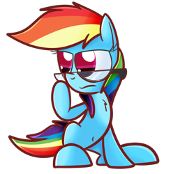 Size: 2789x2849 | Tagged: safe, artist:mr-degration, rainbow dash, pegasus, pony, g4, chest fluff, female, glasses, high res, simple background, solo, transparent background, unamused
