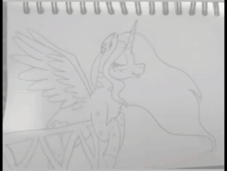 Size: 624x468 | Tagged: safe, artist:rxndxm.artist, oc, oc only, alicorn, pony, alicorn oc, animated, cloud, eyes closed, full moon, horn, lineart, moon, no sound, solo, speedpaint, webm, wings