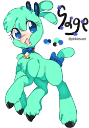 Size: 612x877 | Tagged: safe, artist:picklescatt, oc, oc only, lamb, pony, sheep, bow, bowtie, bunny ears, cloven hooves, reference sheet, simple background, solo, tail bow, white background