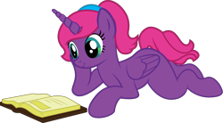 Size: 3234x1779 | Tagged: safe, artist:andrevus, oc, oc only, oc:pinkmane, alicorn, pony, alicorn oc, book, horn, lying down, reading, simple background, solo, transparent background, wings