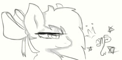 Size: 1125x553 | Tagged: safe, artist:amgiwolf, oc, oc only, earth pony, pony, bedroom eyes, bow, bust, earth pony oc, hair bow, monochrome, smiling, solo