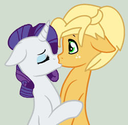 Size: 808x792 | Tagged: safe, artist:jadeharmony, ragamuffin (g4), rarity, pony, g4, base used, duo, duo male and female, earth pony ragamuffin (g4), equestria girls ponified, female, green background, inconsistent pixel size, kissing, male, ponified, ship:rarimuffin, shipping, simple background, straight