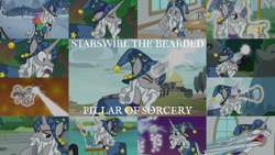 Size: 1990x1119 | Tagged: safe, edit, edited screencap, editor:quoterific, screencap, star swirl the bearded, pony, unicorn, friendship university, g4, shadow play, the beginning of the end, the ending of the end, beard pull, collage, compilation, male, stallion