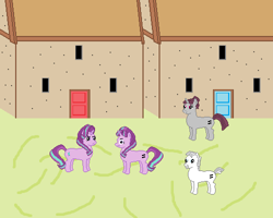 Size: 500x400 | Tagged: safe, artist:nate5700, double diamond, starlight glimmer, sugar belle, earth pony, pony, unicorn, g4, 1000 hours in ms paint, equal cutie mark, our town, pixel art, self ponidox, starlight's village
