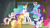 Size: 1366x768 | Tagged: safe, screencap, applejack, fluttershy, pinkie pie, princess celestia, rainbow dash, rarity, starlight glimmer, alicorn, earth pony, pegasus, pony, unicorn, g4, horse play, my little pony: friendship is magic, animation error, lidded eyes, slight smile, wrong cutie mark