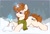 Size: 1168x790 | Tagged: safe, artist:crimmharmony, oc, oc only, pony, unicorn, clothes, freckles, glowing horn, horn, lidded eyes, lying down, magic, scarf, smiling, snow, snowfall, snowpony, solo, telekinesis, winter