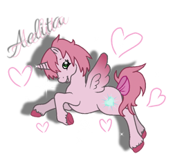 Size: 739x669 | Tagged: safe, artist:muhammad yunus, alicorn, pony, g2, aelita schaeffer, bow, code lyoko, female, gritted teeth, heart, ibispaint x, looking at you, mare, medibang paint, ponified, shadow, simple background, solo, sparkles, tail bow, text, transparent background