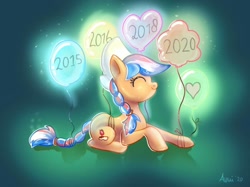 Size: 1024x766 | Tagged: safe, oc, oc only, oc:ember, oc:ember (hwcon), earth pony, pony, hearth's warming con, 2015, 2016, 2018, 2020, balloon, eyes closed, female, happy, heart, heart balloon, mare, netherlands, smiling, solo