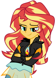 Size: 1024x1446 | Tagged: safe, artist:dsana, artist:emeraldblast63, sunset shimmer, equestria girls, g4, crossed arms, female, redesign, redraw, simple background, solo, transparent background, vector