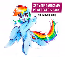 Size: 2191x1920 | Tagged: safe, artist:liaaqila, rainbow dash, pegasus, pony, g4, advertisement, commission, female, promo, simple background, solo, traditional art, white background