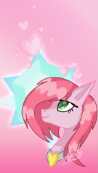 Size: 393x685 | Tagged: safe, artist:muhammad yunus, earth pony, pony, g4, aelita schaeffer, code lyoko, cutie mark, cutie mark background, female, heart, heart eyes, love, mare, not flurry heart, pink background, ponified, princess, simple background, smiling, solo, wingding eyes