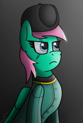 Size: 1215x1801 | Tagged: safe, artist:somber, oc, oc only, oc:thinned mint, pegasus, pony, bust, clothes, female, hat, mare, military, military uniform, portrait, scarf, solo, uniform, ushanka