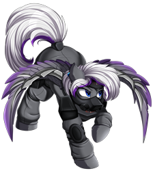Size: 3330x3709 | Tagged: safe, artist:pridark, oc, oc only, oc:lyum, pegasus, pony, fallout equestria, badass, blades, brotherhood of steel, commission, female, high res, mare, mask, raised hoof, simple background, solo, transparent background