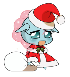 Size: 1000x1090 | Tagged: safe, artist:boastudio, ocellus, changedling, changeling, g4, chibi, christmas, cute, diaocelles, digital art, female, hat, hearth's warming eve, holiday, open mouth, padoru, santa hat, simple background, solo, transparent background