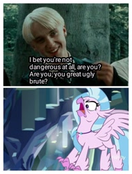 Size: 2522x3326 | Tagged: safe, edit, edited screencap, screencap, silverstream, classical hippogriff, hippogriff, human, g4, absolutely disgusting, crossover, draco malfoy, harry potter and the prisoner of azkaban, high res, this will end in pain, this will not end well, too dumb to live