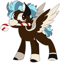 Size: 744x788 | Tagged: safe, artist:jetjetj, part of a set, oc, oc only, oc:theo, pegasus, pony, candy, candy cane, commission, food, male, mouth hold, simple background, solo, stallion, transparent background, two toned wings, wings, ych result