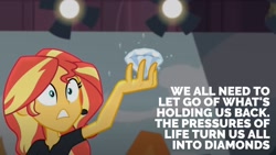 Size: 1920x1080 | Tagged: safe, edit, edited screencap, editor:quoterific, screencap, sunset shimmer, equestria girls, equestria girls series, g4, opening night, diamond, director shimmer, female, gem, opening night: sunset shimmer