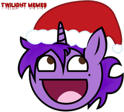Size: 422x381 | Tagged: safe, artist:twilight_memes, oc, oc only, oc:jão, pony, unicorn, awesome face, barely pony related, christmas, hat, holiday, horn, logo, meme, santa hat, simple background, solo, transparent background, unicorn oc