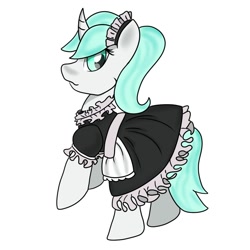 Size: 1000x1000 | Tagged: safe, artist:nine the divine, oc, oc only, oc:nine the divine, pony, unicorn, clothes, crossdressing, dress, looking back, maid, male, solo, stallion