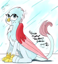 Size: 2960x3254 | Tagged: safe, artist:johnerose126, ocellus, griffon, g4, disguise, disguised changeling, freckles, griffon ocellus, griffonized, high res, solo, species swap, traditional art
