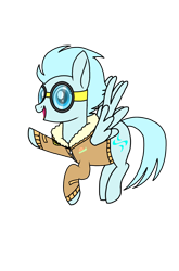 Size: 1440x2176 | Tagged: safe, artist:windy breeze, oc, oc only, oc:windy breeze, pegasus, pony, snail, 2021 community collab, derpibooru community collaboration, clothes, goggles, happy, jacket, simple background, solo, transparent background