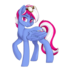 Size: 1541x1596 | Tagged: safe, artist:haruhi-il, oc, oc only, oc:steam loco, pegasus, pony, 2021 community collab, derpibooru community collaboration, commission, cute, folded wings, goggles, looking at you, male, pegasus oc, simple background, solo, standing, transparent background, wings, ych result