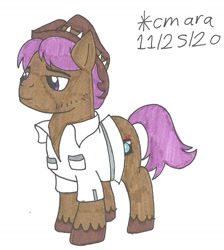 Size: 926x1032 | Tagged: safe, artist:cmara, snap shutter, earth pony, pony, g4, clothes, hat, male, shirt, simple background, solo, stallion, traditional art, unshorn fetlocks, white background