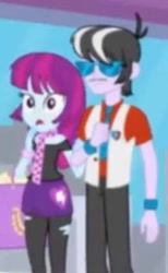 Size: 263x428 | Tagged: safe, screencap, mystery mint, ringo, equestria girls, equestria girls specials, g4, my little pony equestria girls: better together, my little pony equestria girls: mirror magic, background characters doing background things, background human, cropped, female, humans standing next to each other, male, needs more jpeg, op i can't see shit, ringomint, shipping, straight
