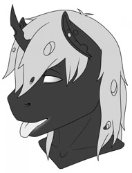 Size: 978x1280 | Tagged: safe, artist:imreer, oc, oc only, oc:silver lies, changeling, changeling queen, anthro, bust, changeling oc, changeling queen oc, female, simple background, solo, tongue out, white background, white changeling