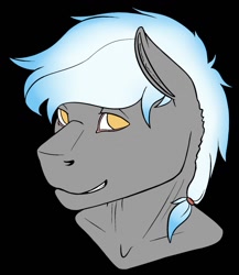 Size: 1109x1280 | Tagged: safe, artist:imreer, oc, oc only, earth pony, anthro, black background, bust, earth pony oc, simple background, smiling, solo