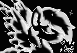 Size: 664x457 | Tagged: safe, artist:amgiwolf, oc, oc only, pegasus, pony, black background, bust, eyes closed, pegasus oc, signature, simple background, solo, wings