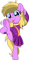 Size: 2435x5000 | Tagged: safe, alternate character, alternate version, artist:jhayarr23, part of a set, oc, oc only, oc:amber bright, earth pony, pony, :p, balancing, bipedal, cheerleader, cheerleader outfit, clothes, commission, female, full body, holding leg, legs, looking at you, simple background, skirt, smiling, standing, standing on one leg, standing splits, tongue out, transparent background, vector, ych result
