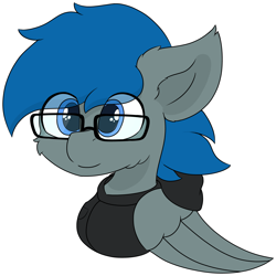 Size: 5535x5542 | Tagged: safe, artist:skylarpalette, oc, oc only, oc:blue thunder (bluepone123), pegasus, pony, bust, cheek fluff, clothes, cute, ear fluff, fluffy, glasses, hoodie, looking forward, male, pegasus oc, simple background, simple shading, smiling, solo, stallion, transparent background, wings